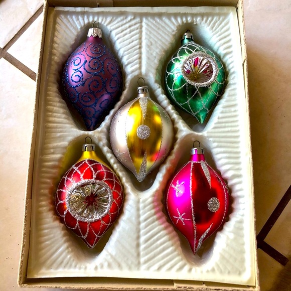 Five Vintage Glass Christmas Ornaments